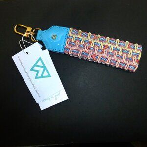 New Kelly Wynne Keep On Cruisin' woven keychain turquoise blue pink key fob